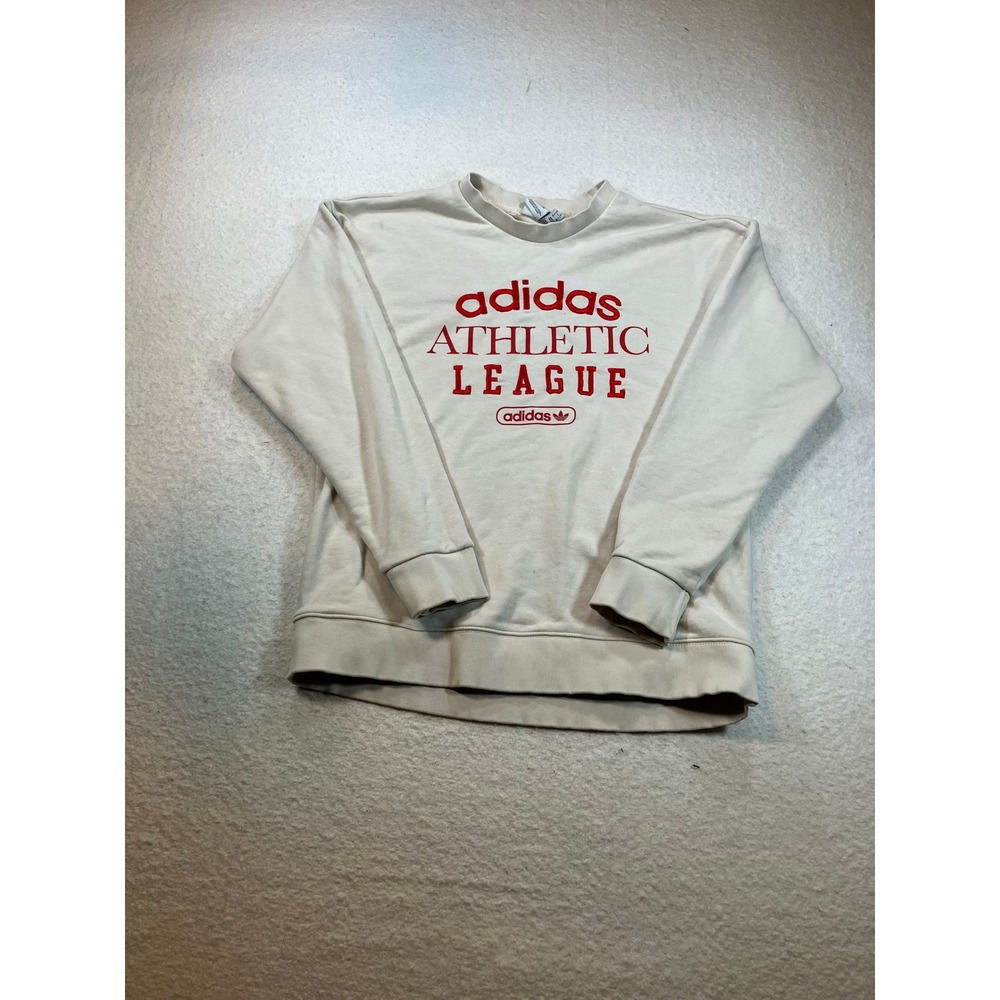 Adidas Originals Athletic League Sweatshirt Cream Red Graphic Pullover Womens XS